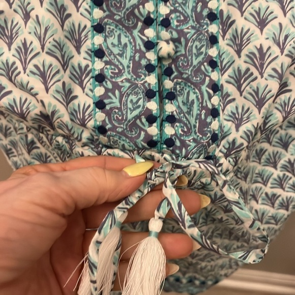 Vineyard Vines Paisley Romper Embroidered Pull-On Button Front Tie Waist Tassel - Picture 4 of 12